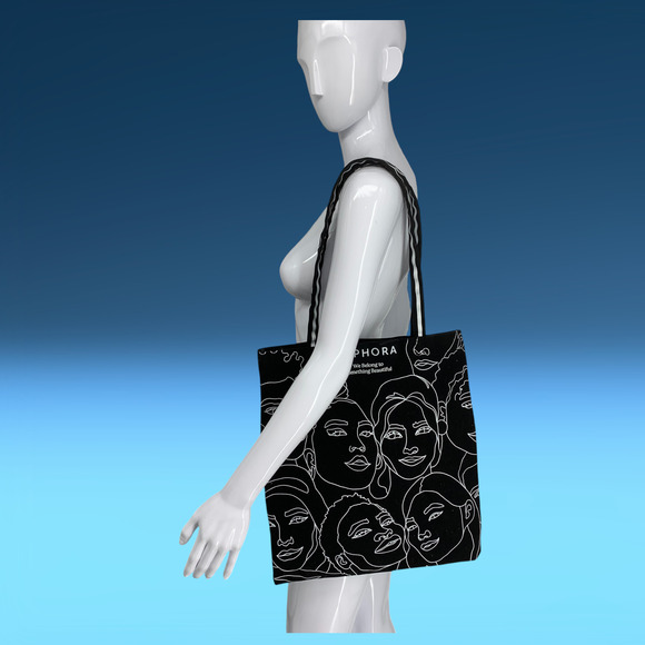 Sephora Modernist Black & White Face Doodle Heavy Canvas Tote Bag Double Handle - Picture 7 of 7